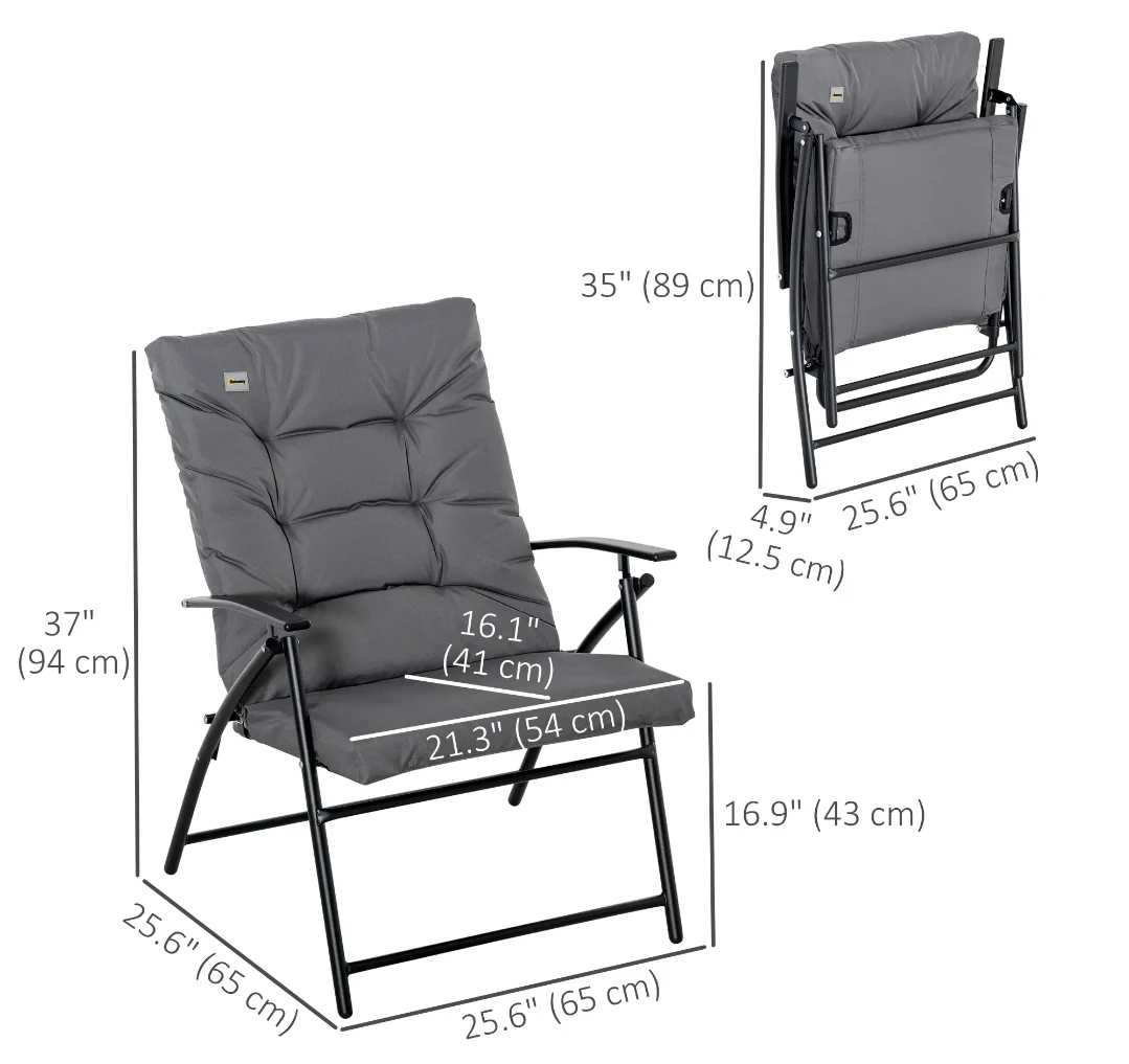 Outsunny Grey Padded Folding Chair - photo 2