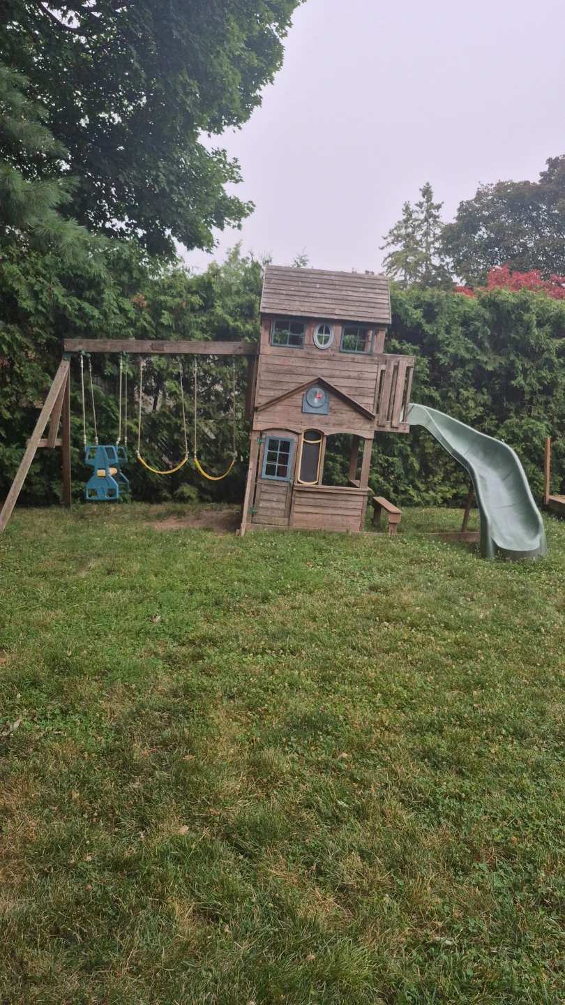 Wooden Treehouse Swing Set with Slide