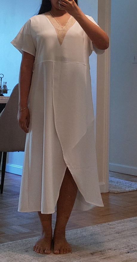 White Maxi Dress with Embellished Neckline