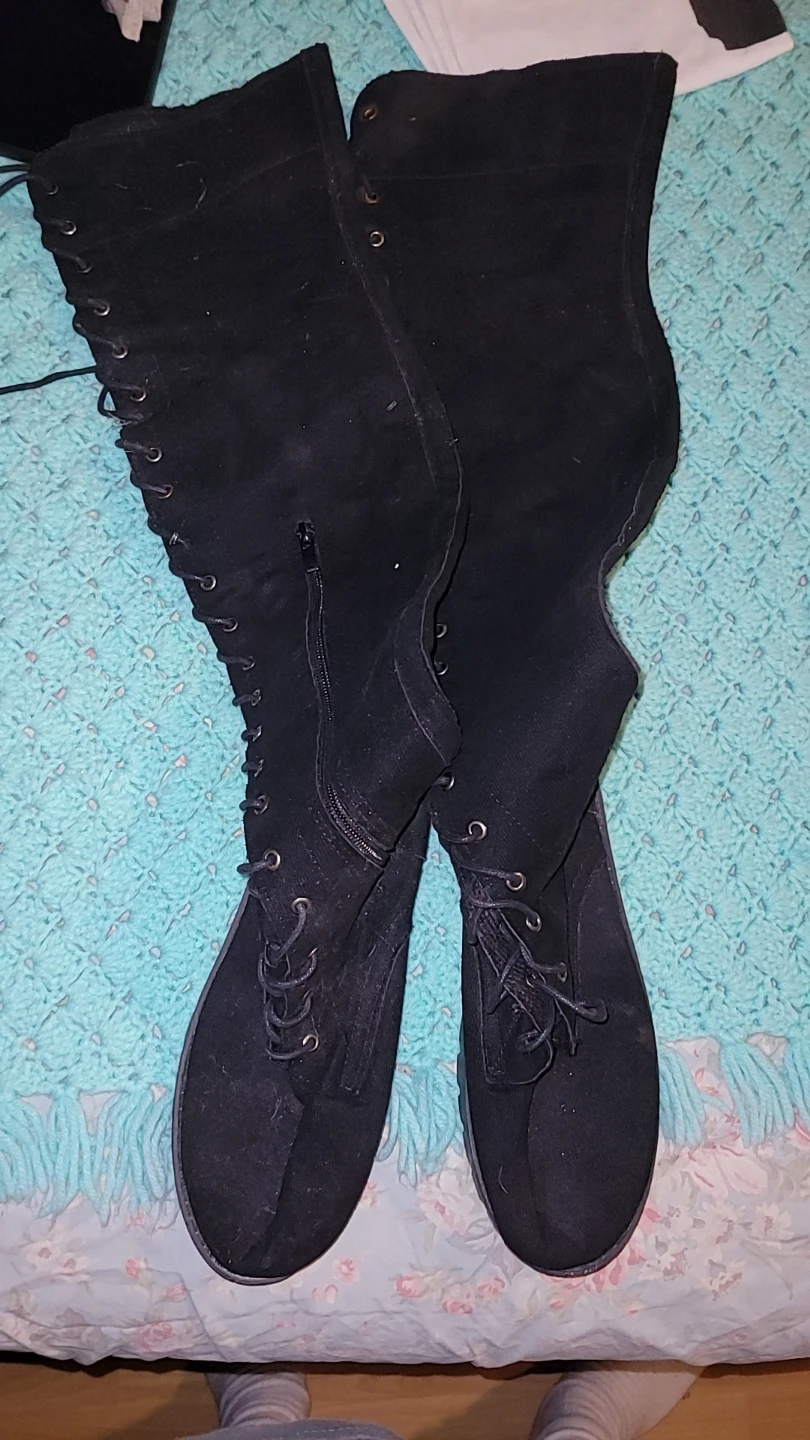 Black Suede Lace-Up Over-the-Knee Boots - photo 2