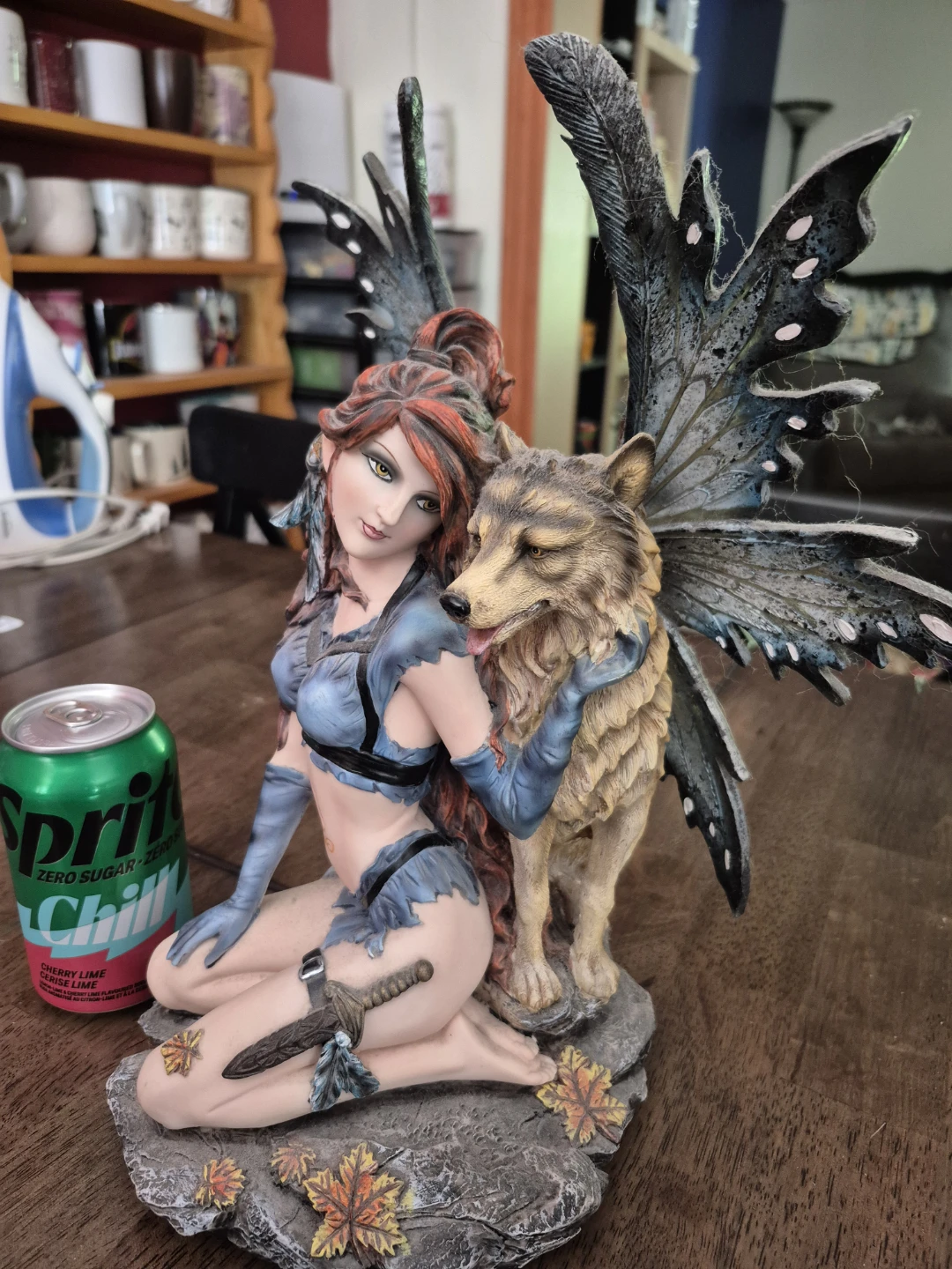Green Earth Fairy and Wolf Figurine
