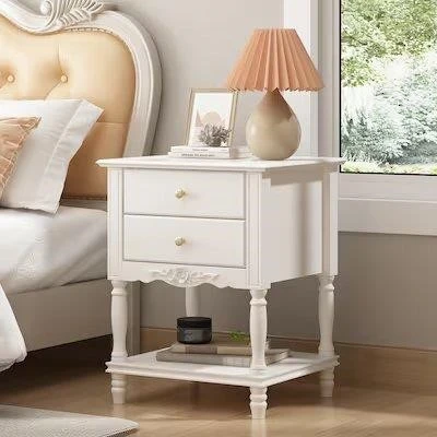 White Two-Drawer Night stand/ End Table with Shelf