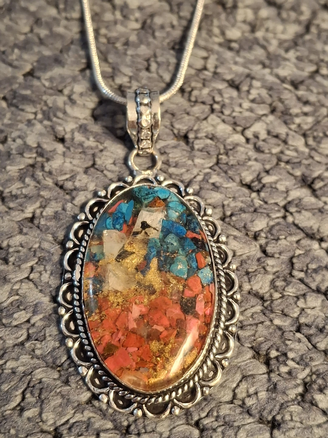 Sterling Silver Red  Coral  and Turquoise  Necklace - photo 3