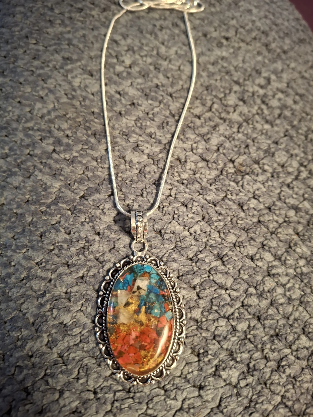 Sterling Silver Red  Coral  and Turquoise  Necklace - photo 4