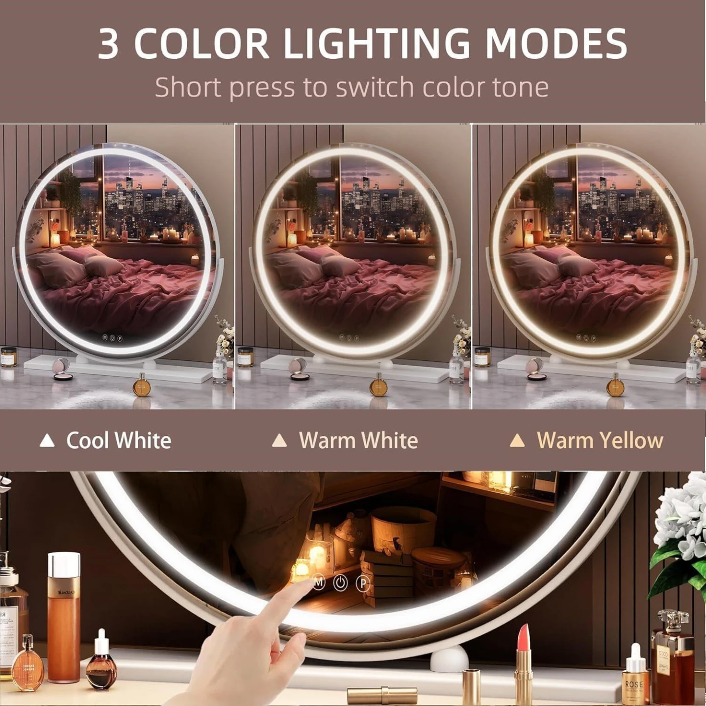 LED Vanity Mirror with 3 Color Lighting Modes - photo 3