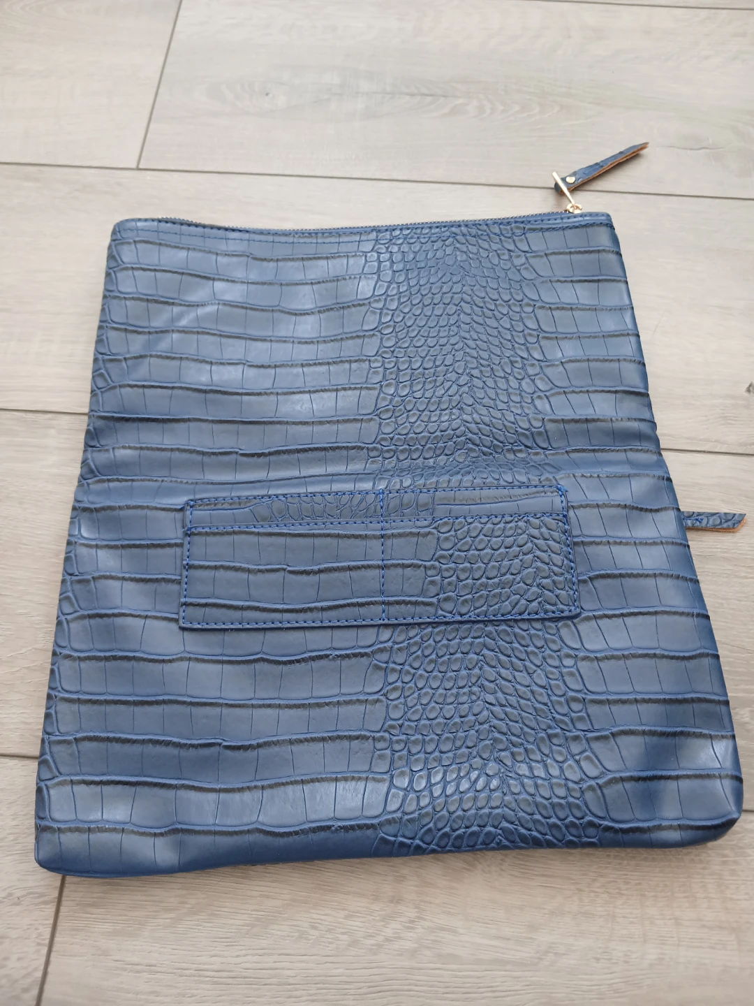 Blue Faux Croc Clutch Bag