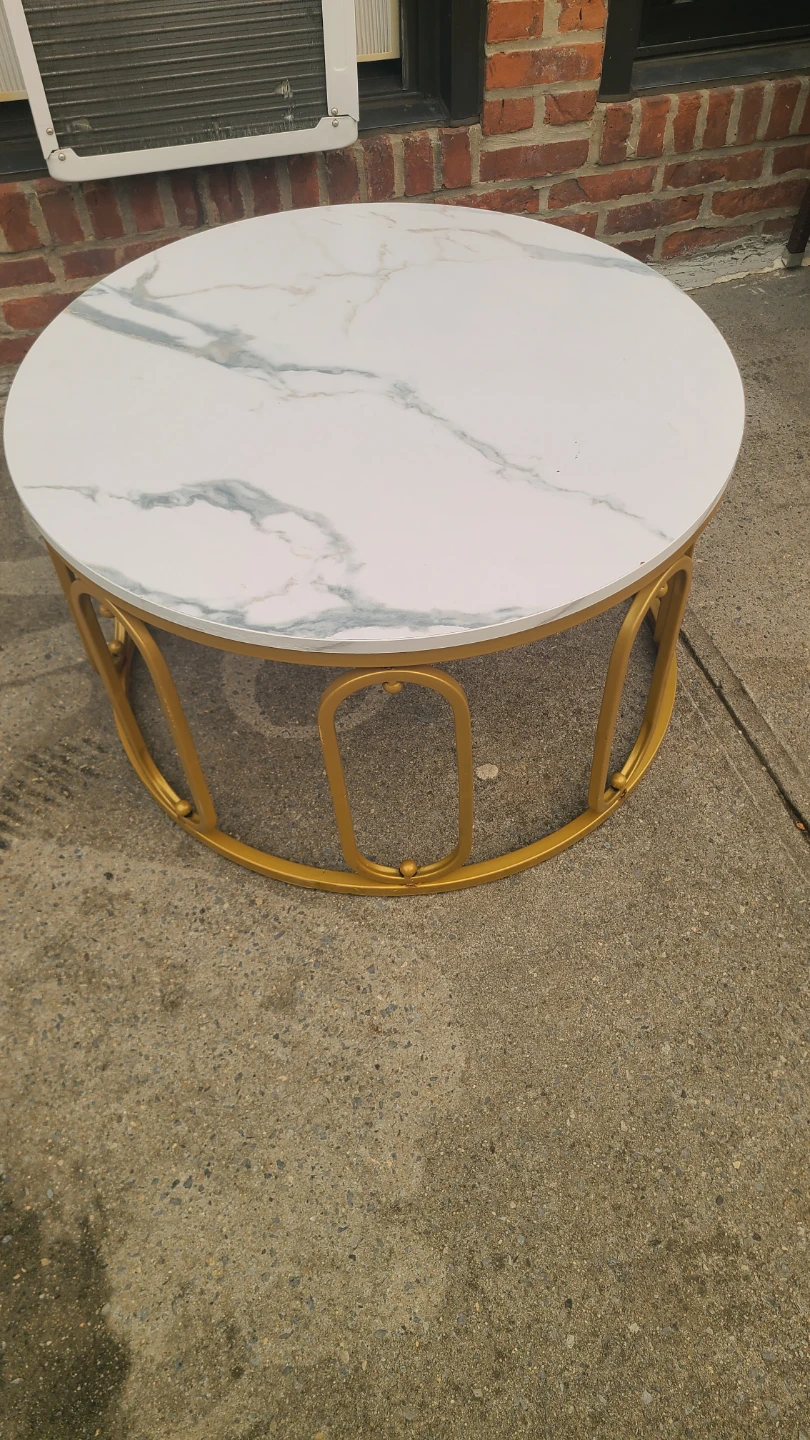 Round faux Marble Top Coffee Table with Gold Metal Base