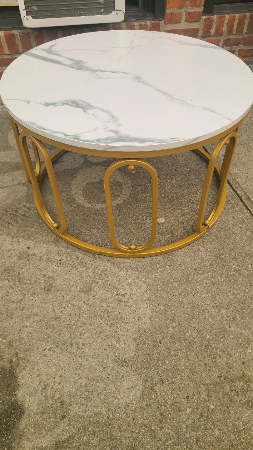 Round faux Marble Top Coffee Table with Gold Metal Base - photo 2