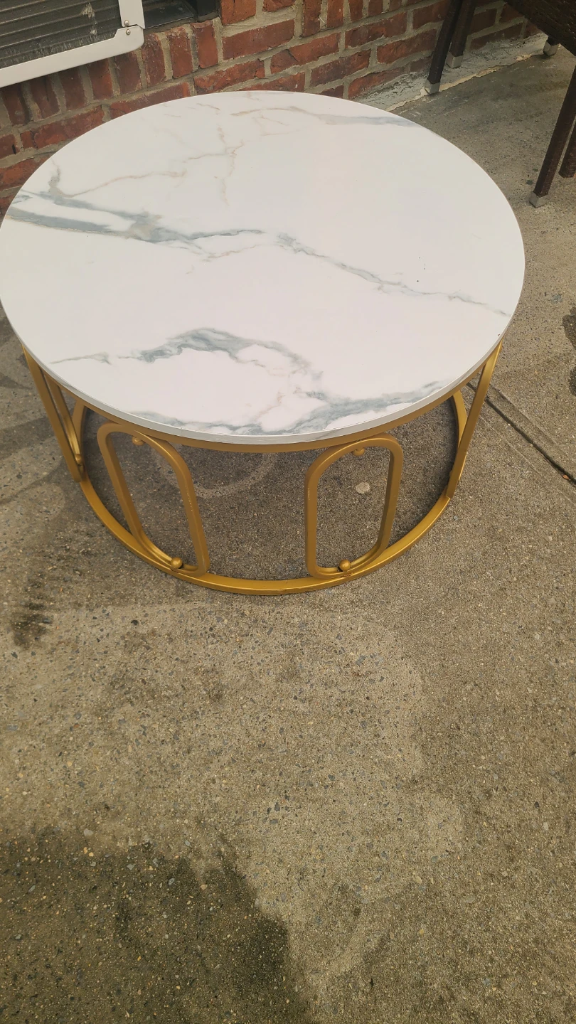 Round faux Marble Top Coffee Table with Gold Metal Base - photo 3