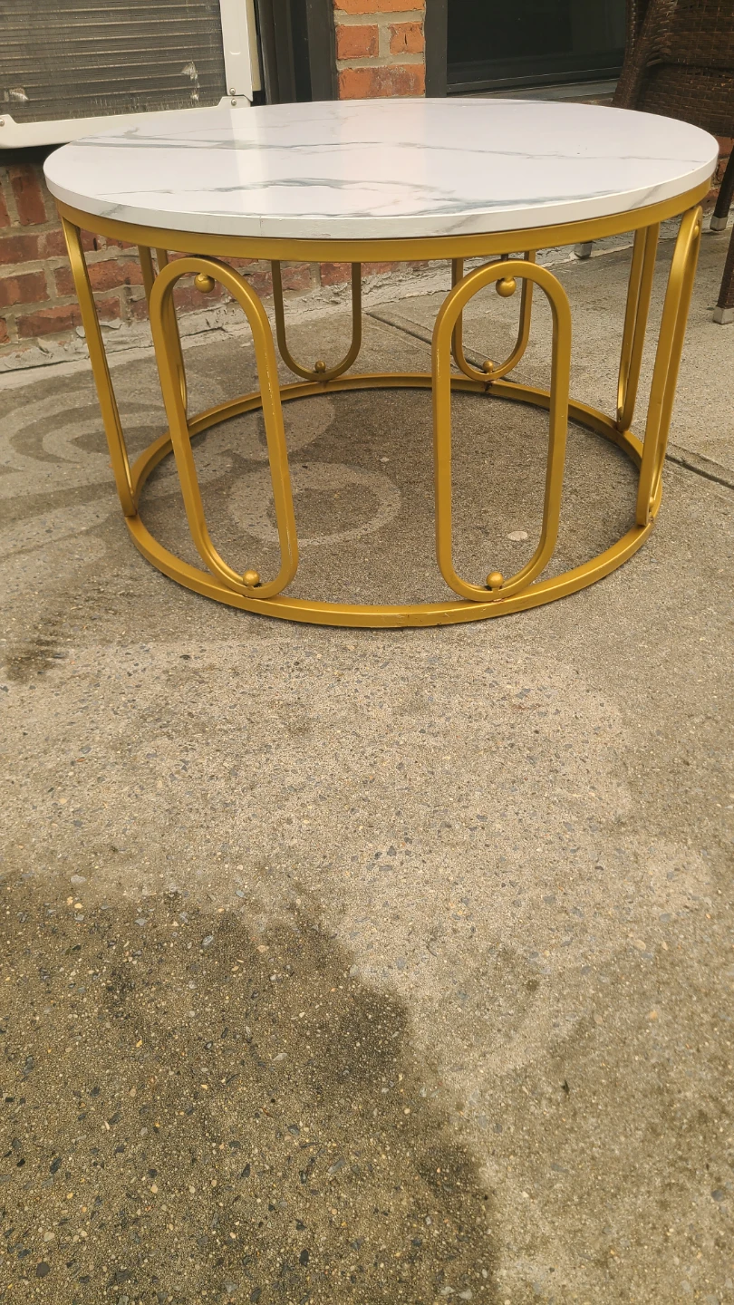 Round faux Marble Top Coffee Table with Gold Metal Base - photo 4