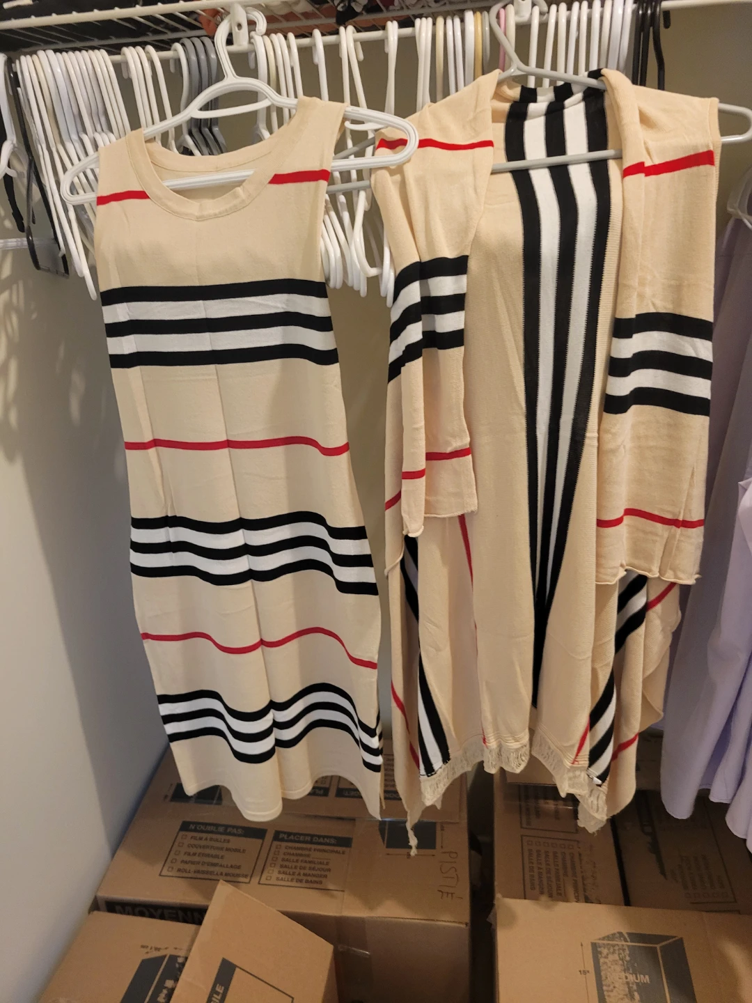 Women's Striped Sleeveless Dress and Cardigan Set