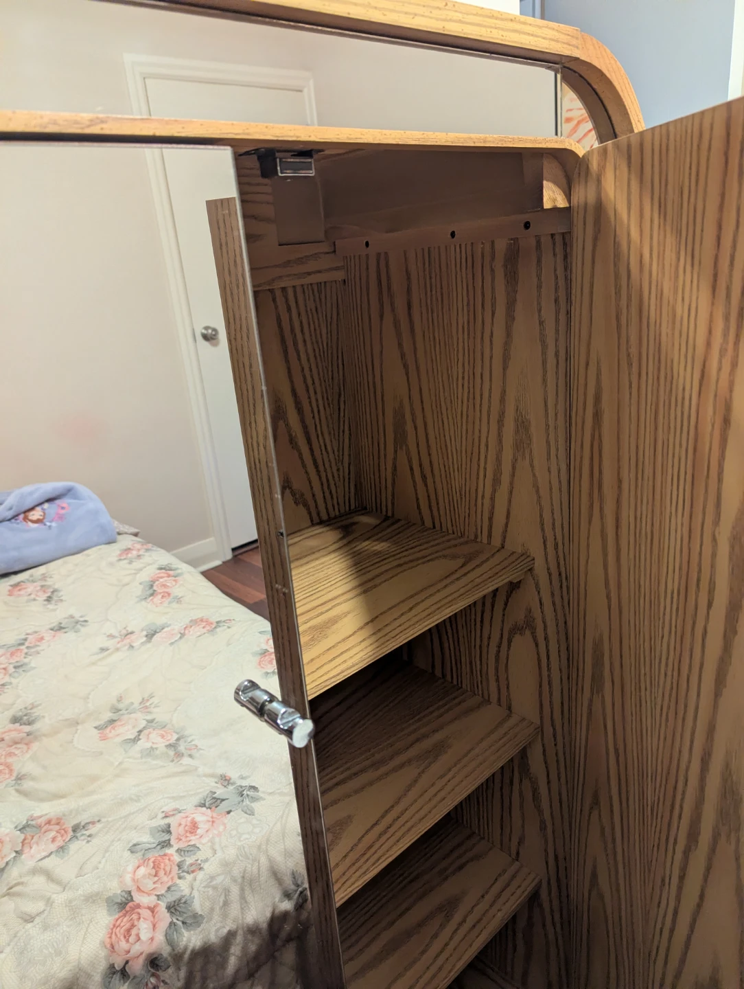 Wooden Mirrored Armoire with Shelves and Drawer - photo 2