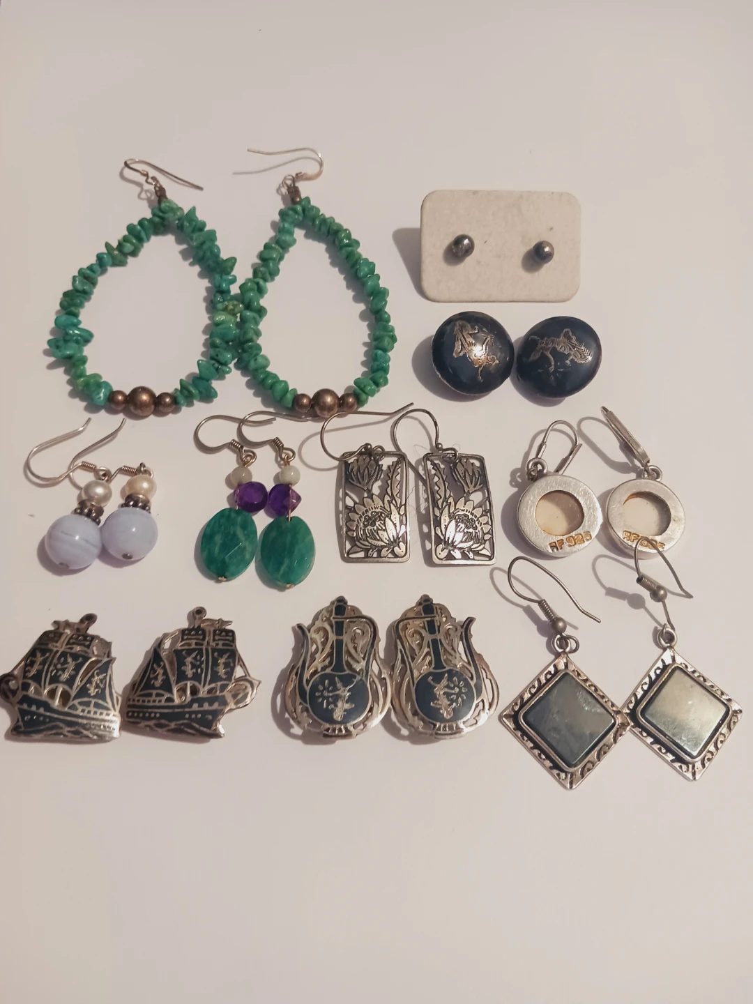 LOT OF 10 × PAIRS OF STERLING SILVER EARRINGS - photo 3