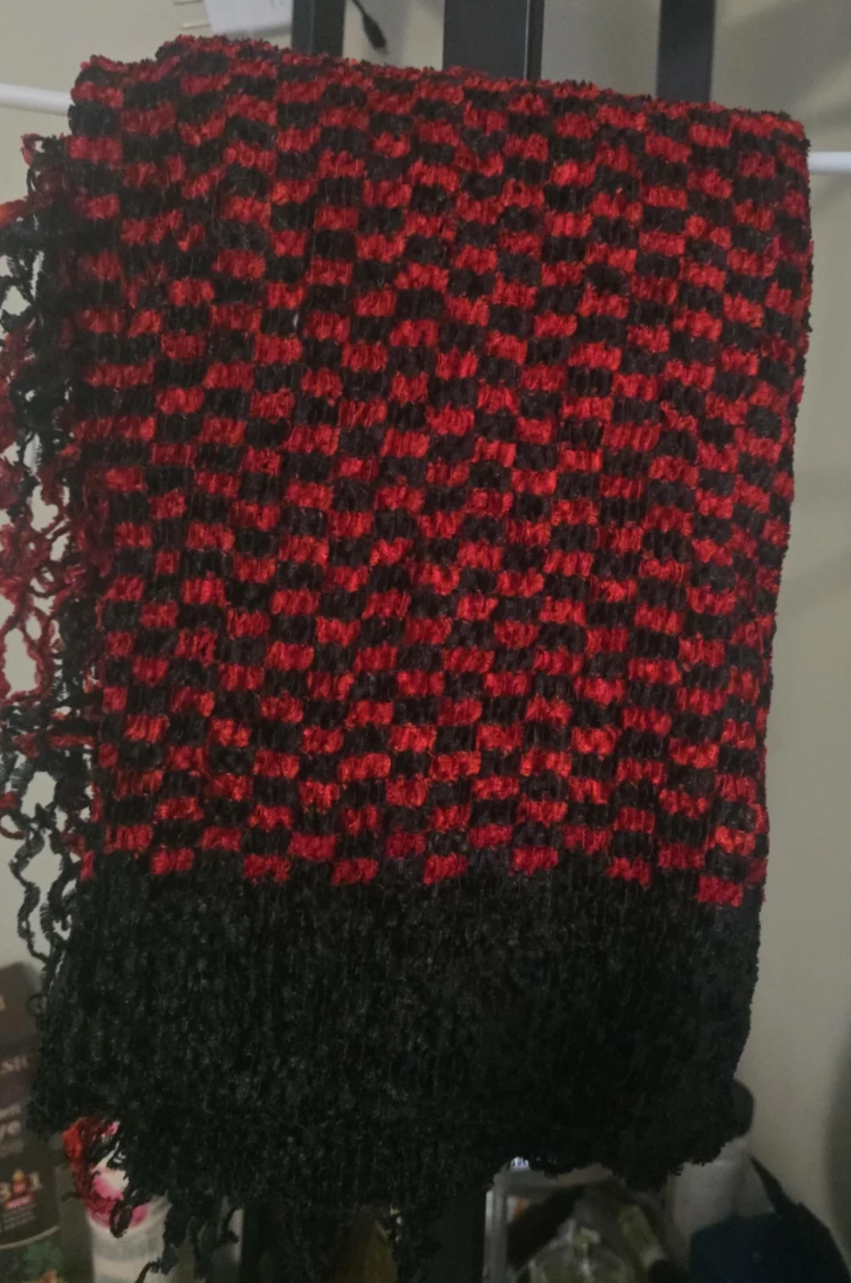Red and Black  long Woven Scarf