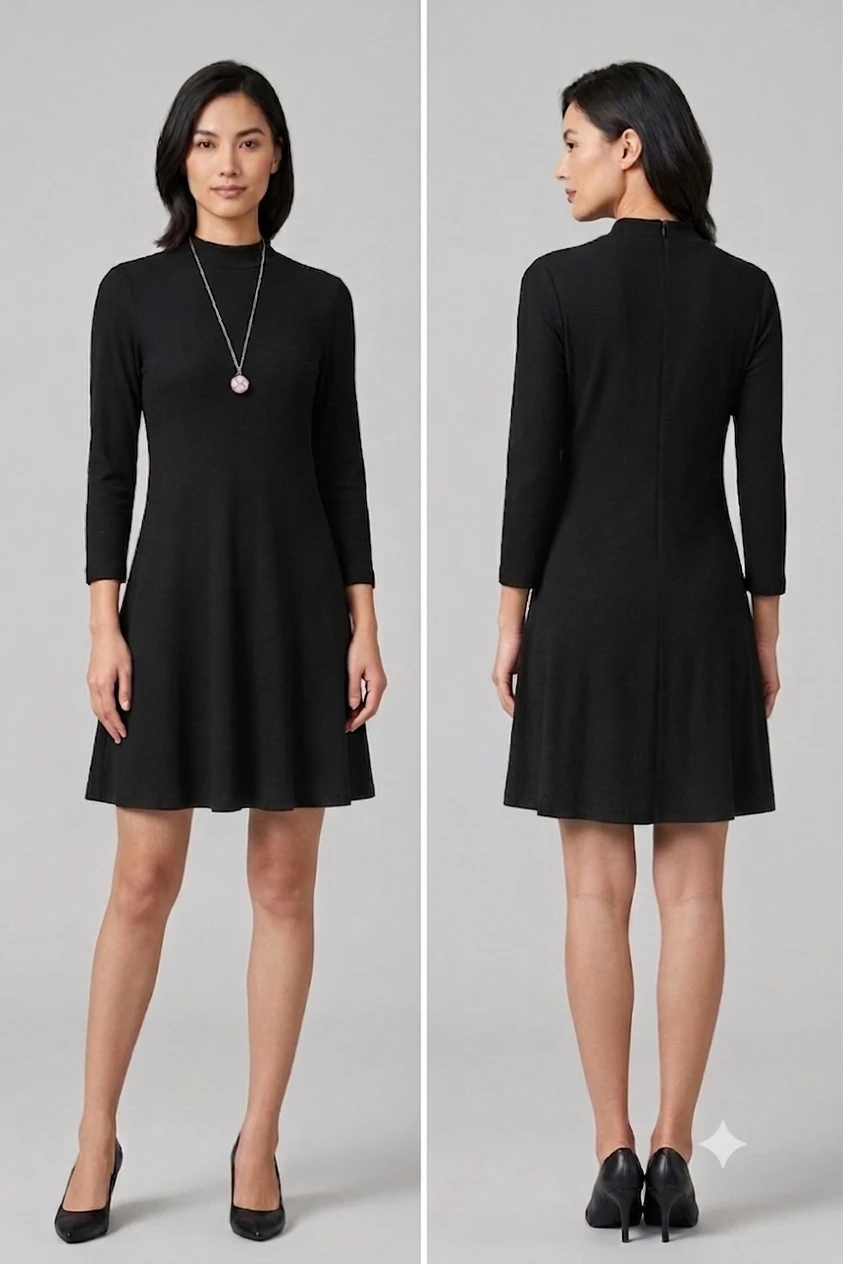 Black Mock Neck Dress with Pendant Necklace - photo 2