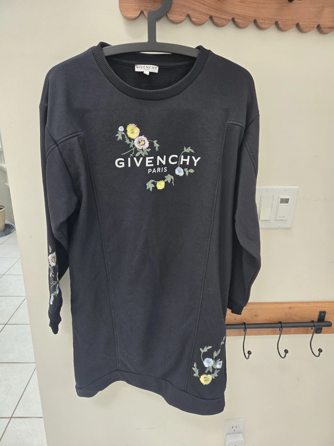 Givenchy Paris Black Floral Embroidered Sweatshirt Dress