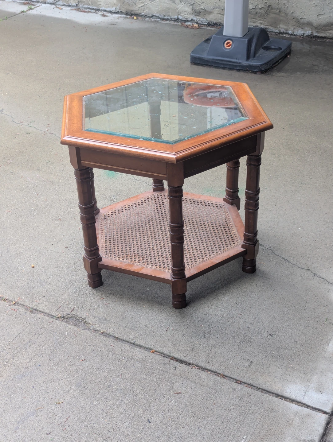 Vintage Octagon Glass Top Oak Coffee & End Table Set - photo 3