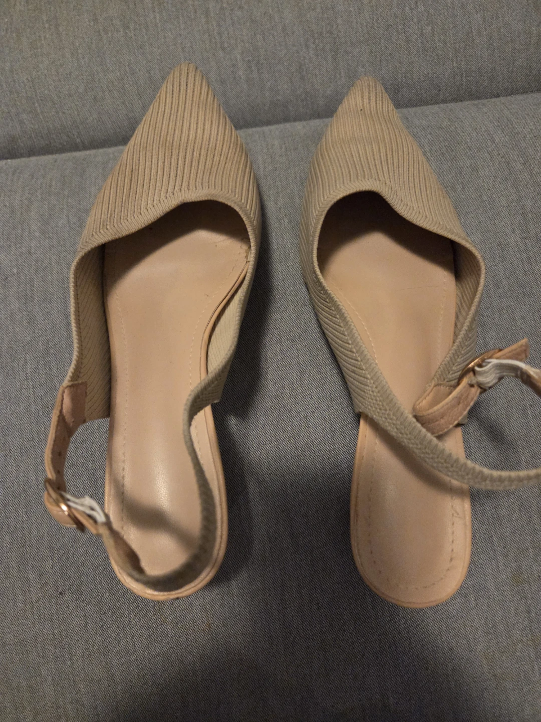 Beige Slingback Pointed Toe Flats