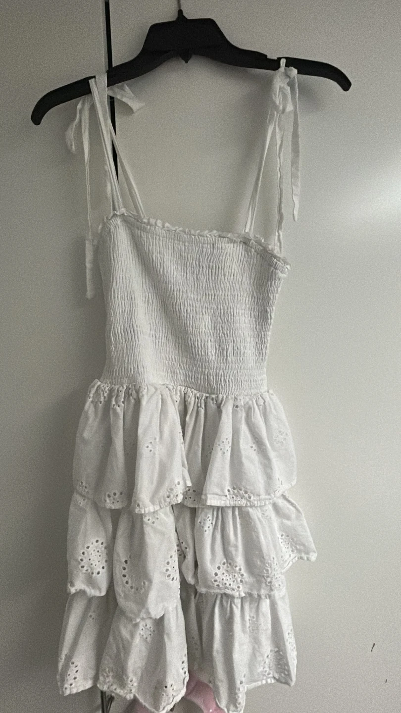 Crystal Doll White Eyelet Tiered Mini Dress XS