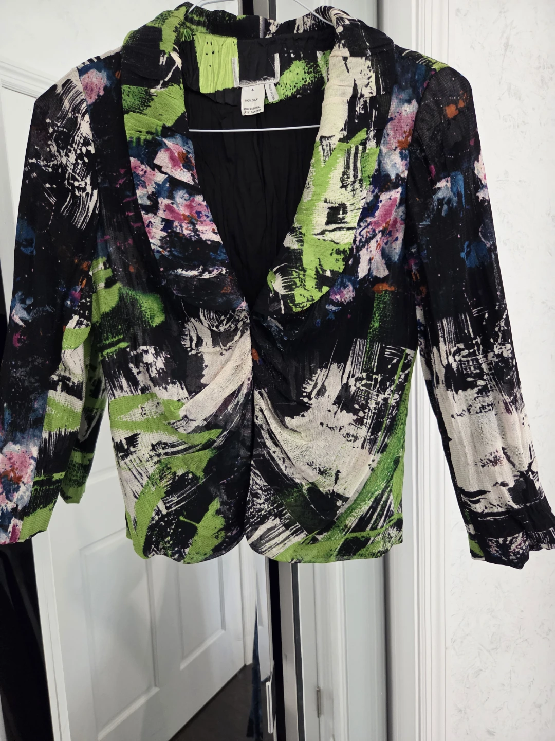 Abstract Print Silk Blazer Size 4 - photo 4
