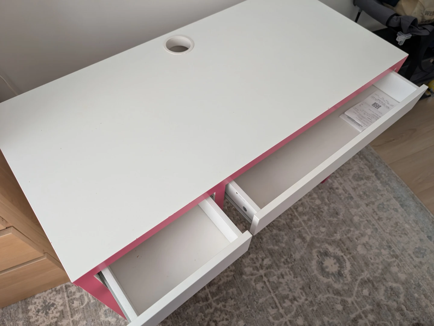 White and Pink Desk with Drawers