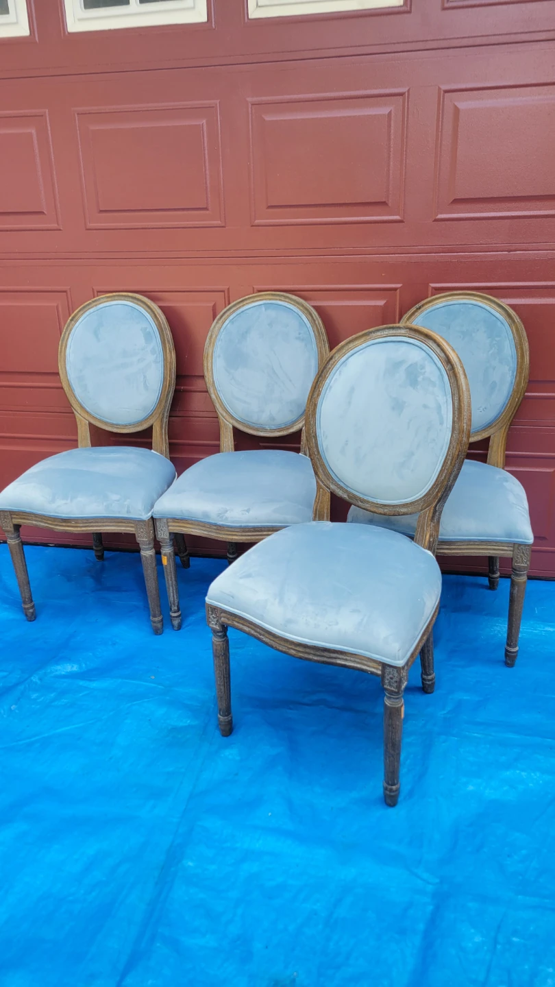 French bistro-style 4 Light Blue Velvet Dining Chairs