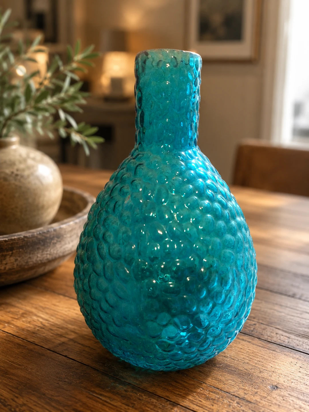 Teal Textured Glass Vase