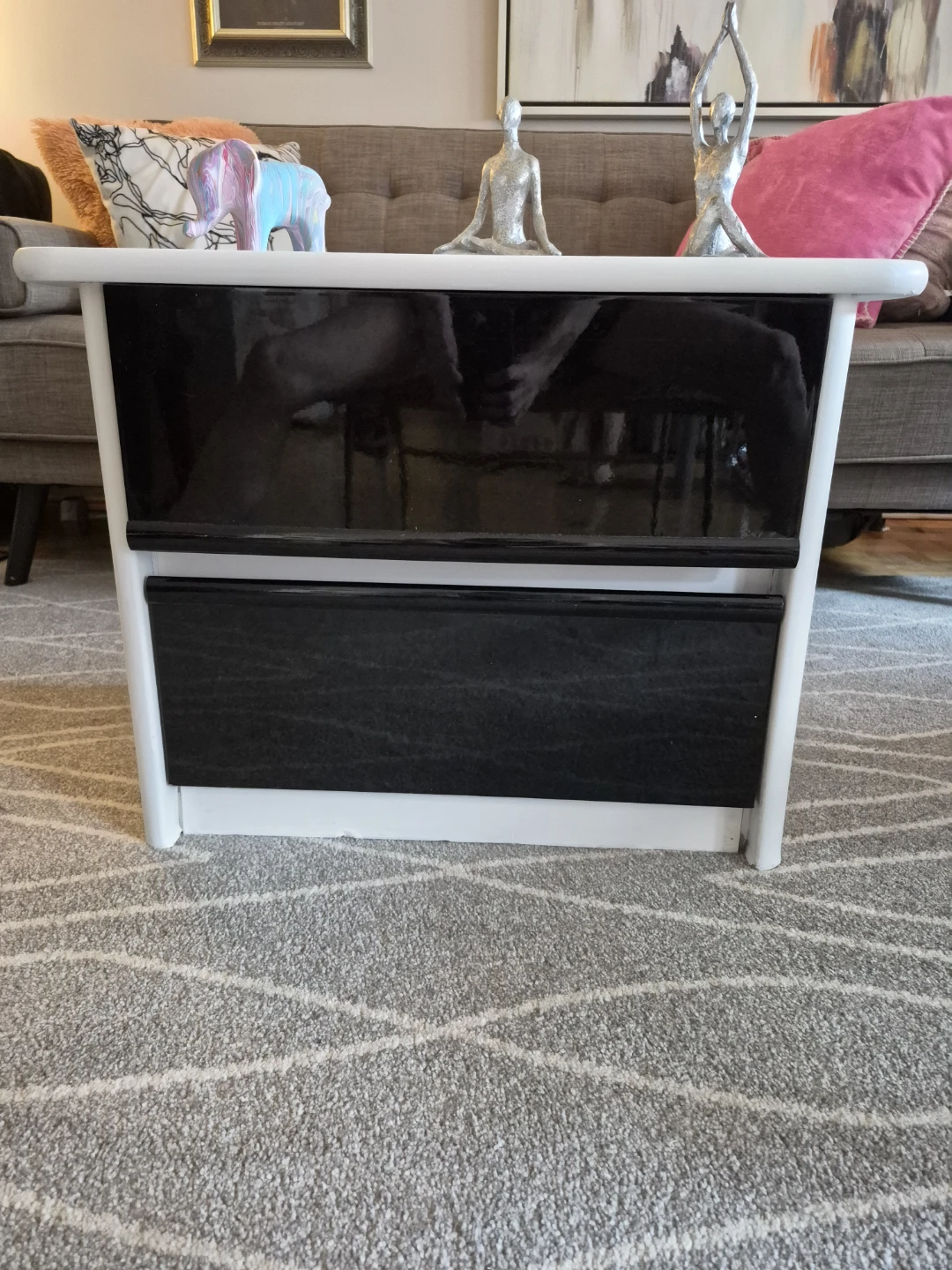 White and Black 2-Drawer Side Table / Nightstand