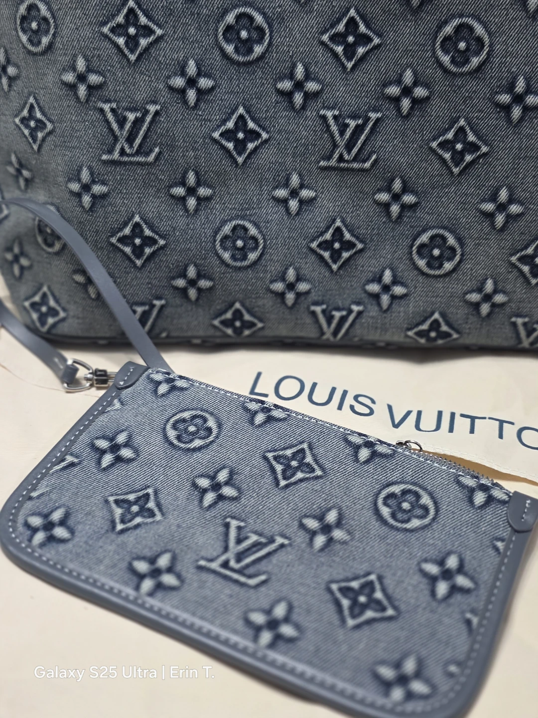 Denim Monogram Tote Bag with Pouch - photo 2