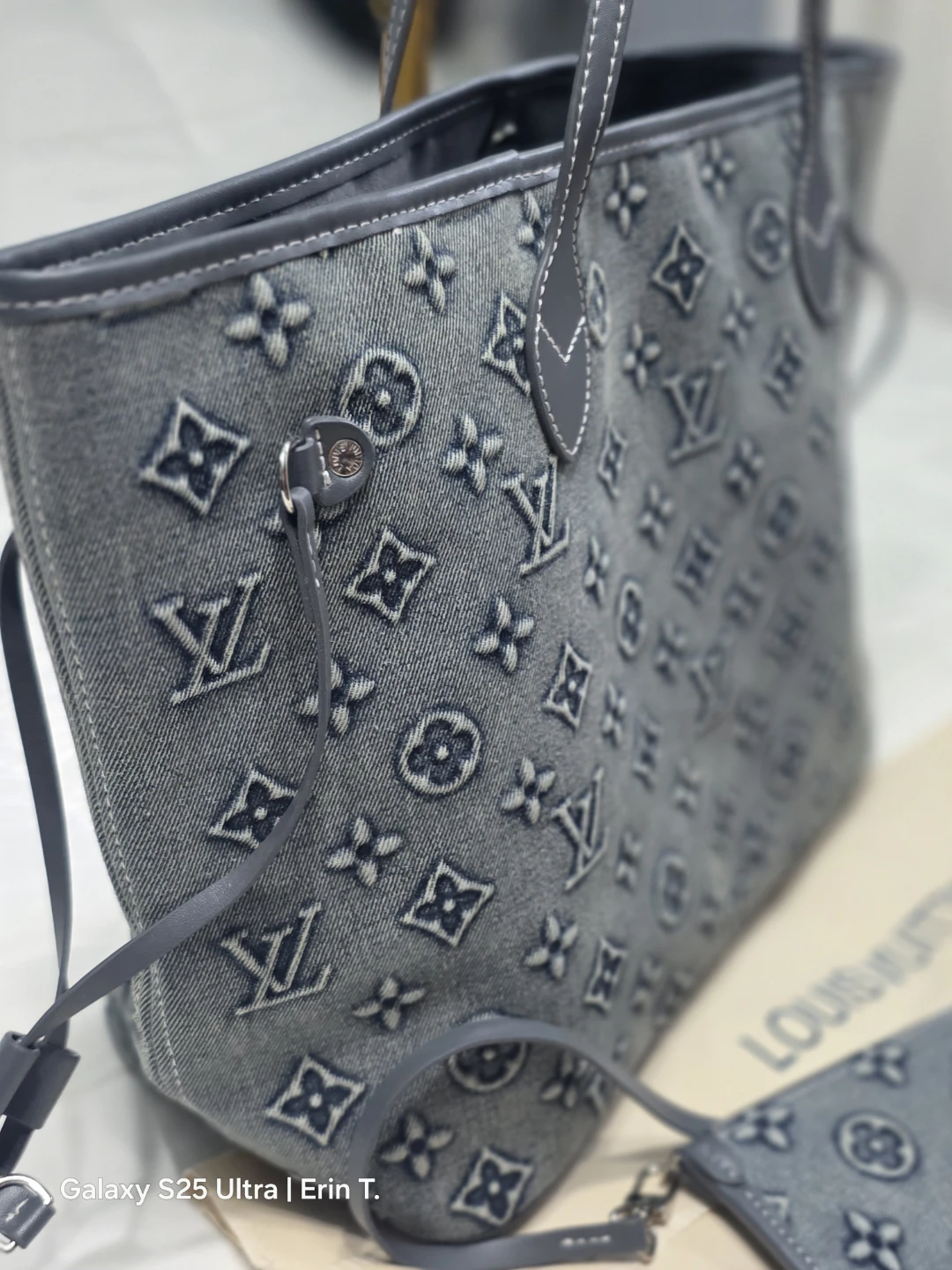 Denim Monogram Tote Bag with Pouch - photo 3