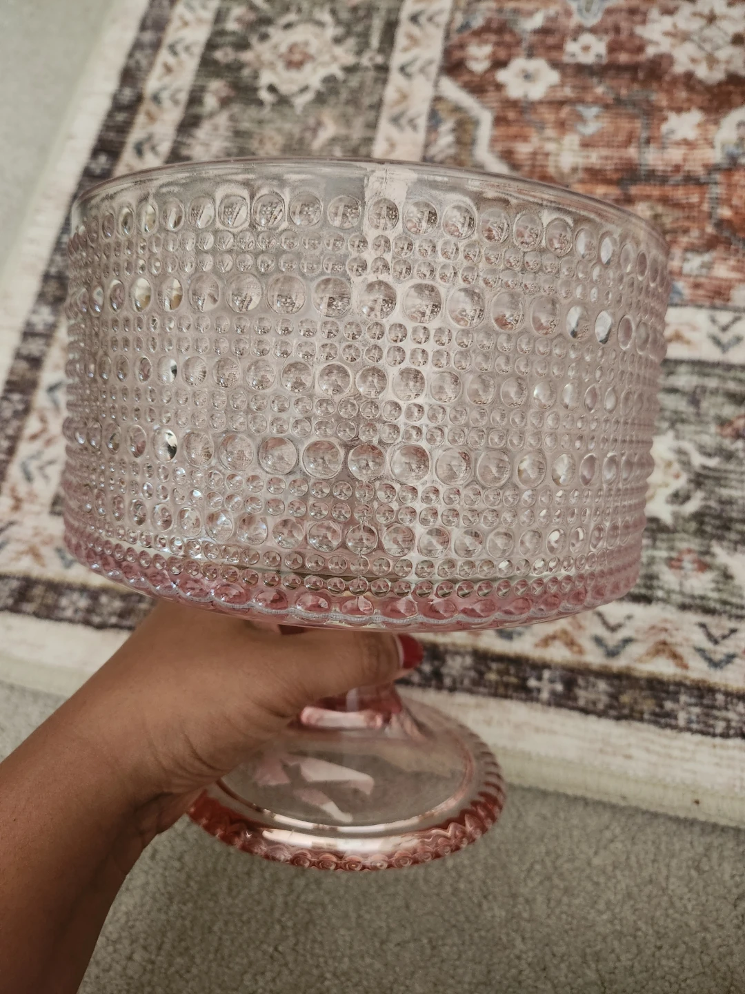 Pink Glass Footed Bowl/ Decorative Bowl