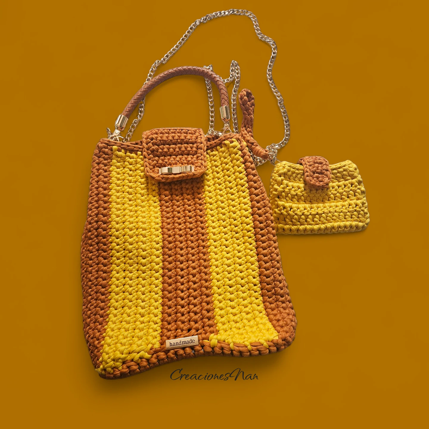 Handmade Crocheted Shoulder Bag with Chain Strap