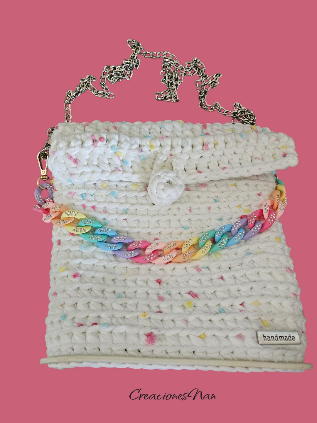 Handmade Crocheted Shoulder Bag with Chain Strap - photo 3