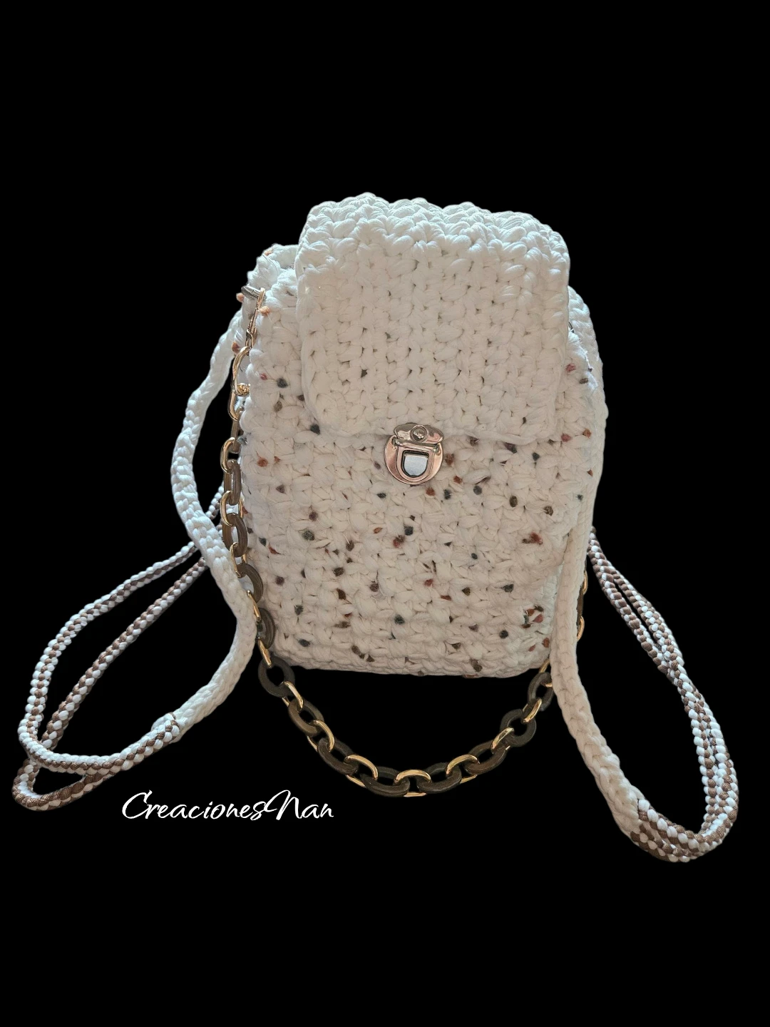Handmade Crocheted Shoulder Bag with Chain Strap - photo 4