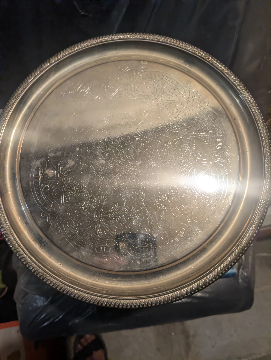 Silver-Plated Serving Tray with Glass Holder