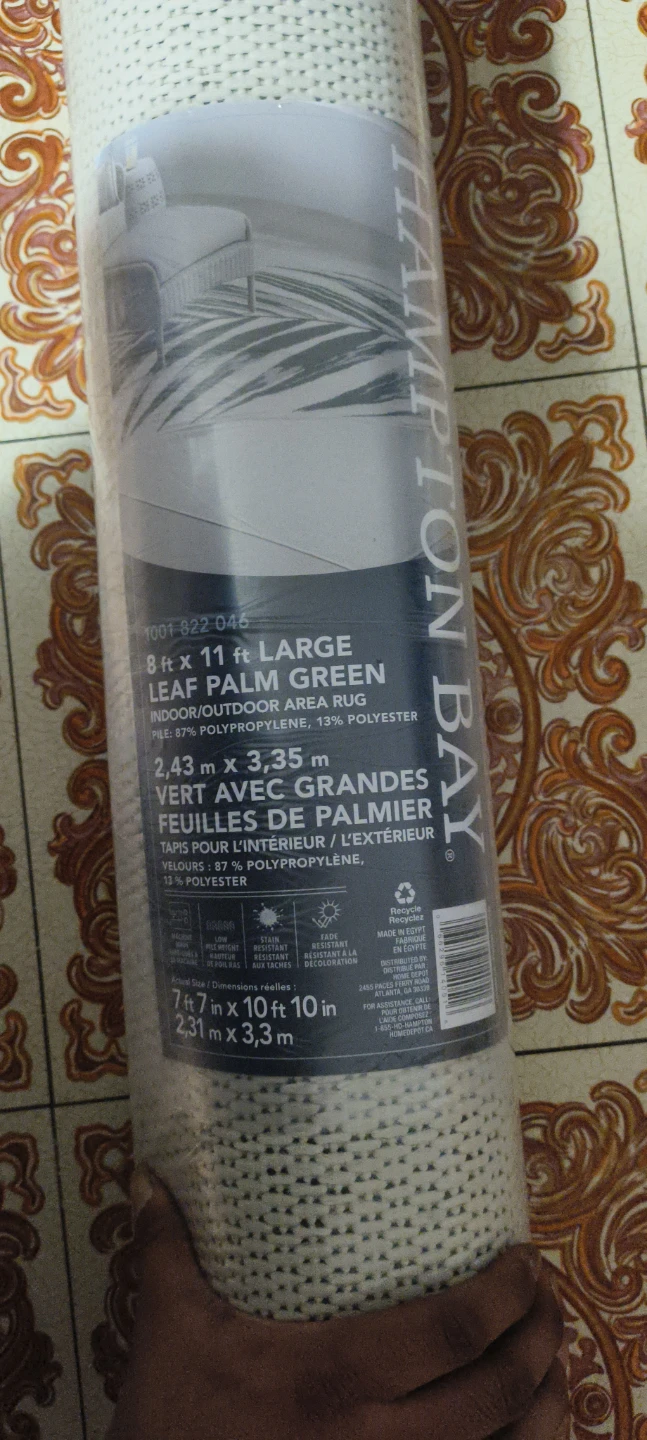 Hampton Bay 8 ft x 11 ft Leaf Palm Green Indoor/Outdoor Area Rug