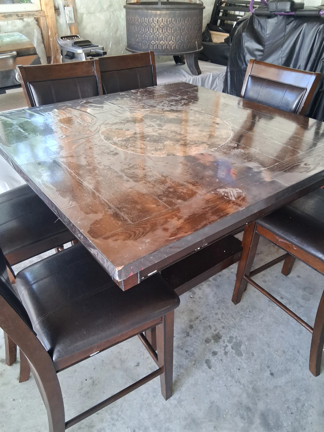 Wood Dining Table with 6 Faux Leather Chairs