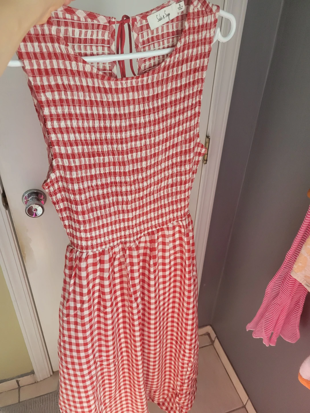 Red Gingham Smocked Midi Dress - photo 4