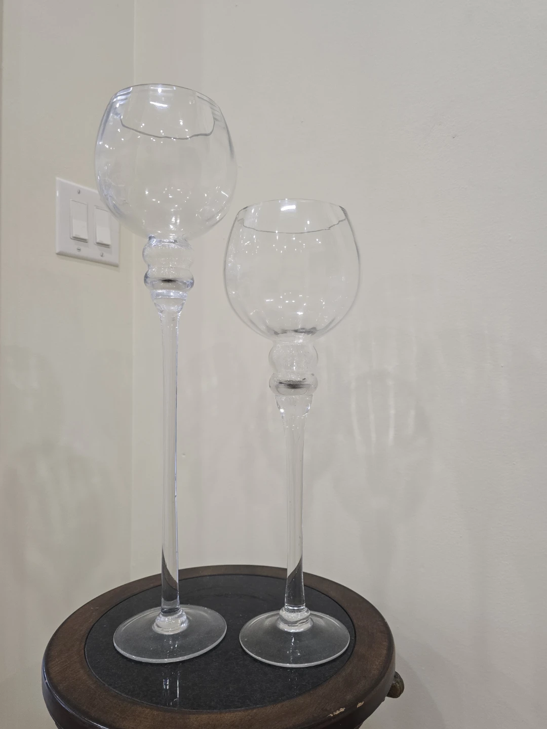 Clear Glass Trumpet Vases - Set of 2