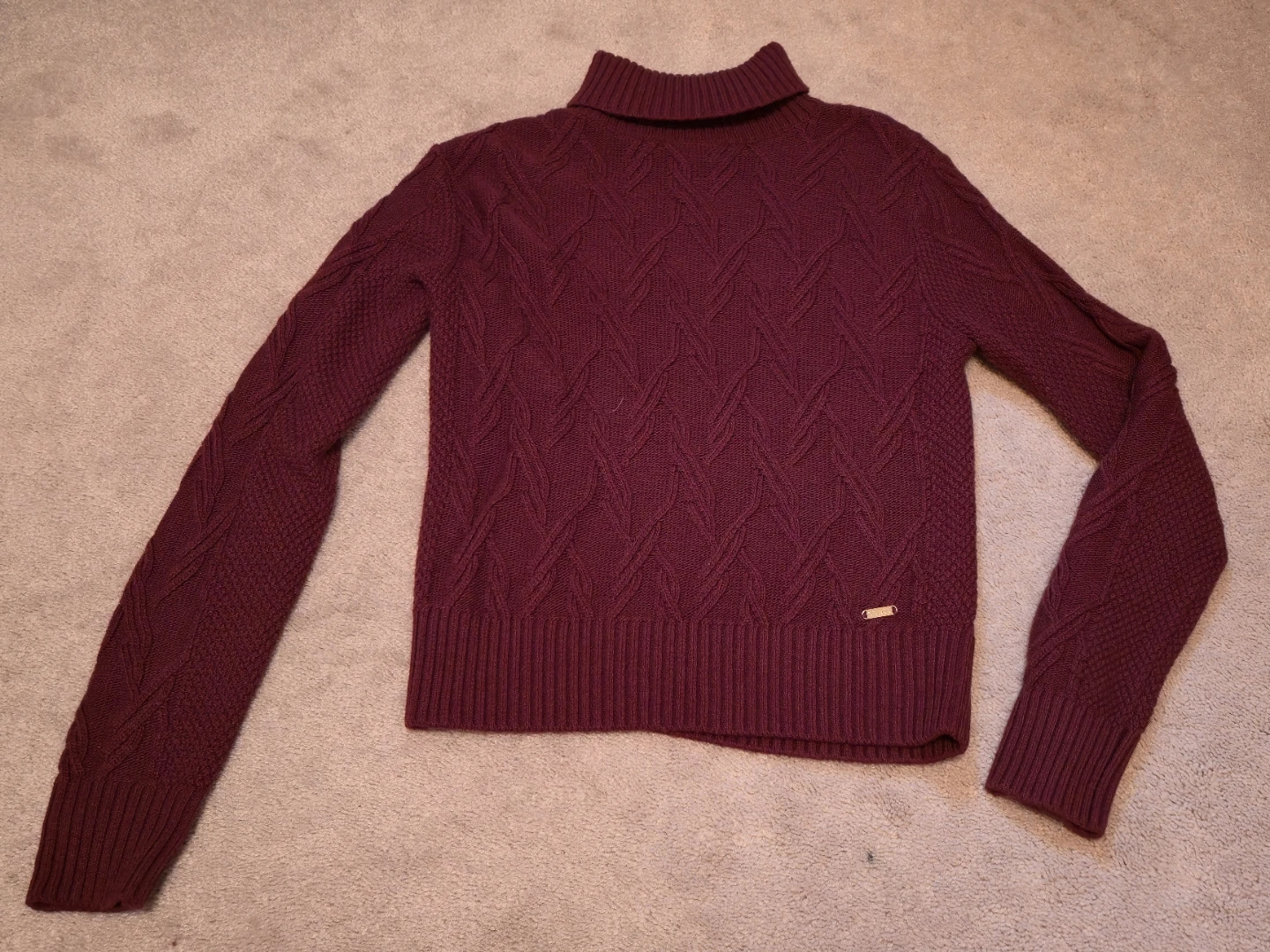 GUESS Women's Burgundy Cable Knit Turtleneck Sweater