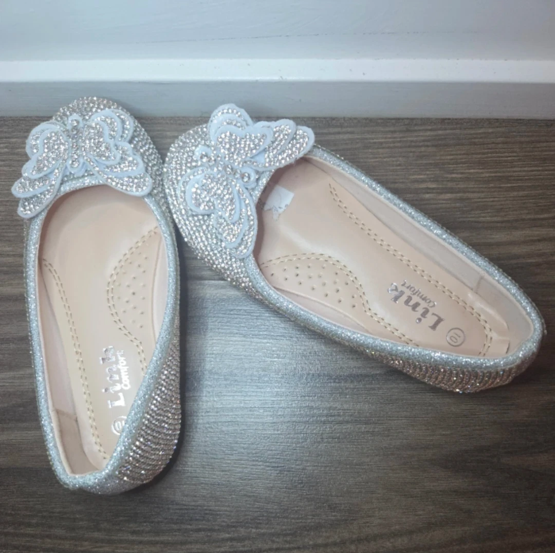 Link Comfort Silver Glitter Butterfly Flats - Size 10 - photo 3