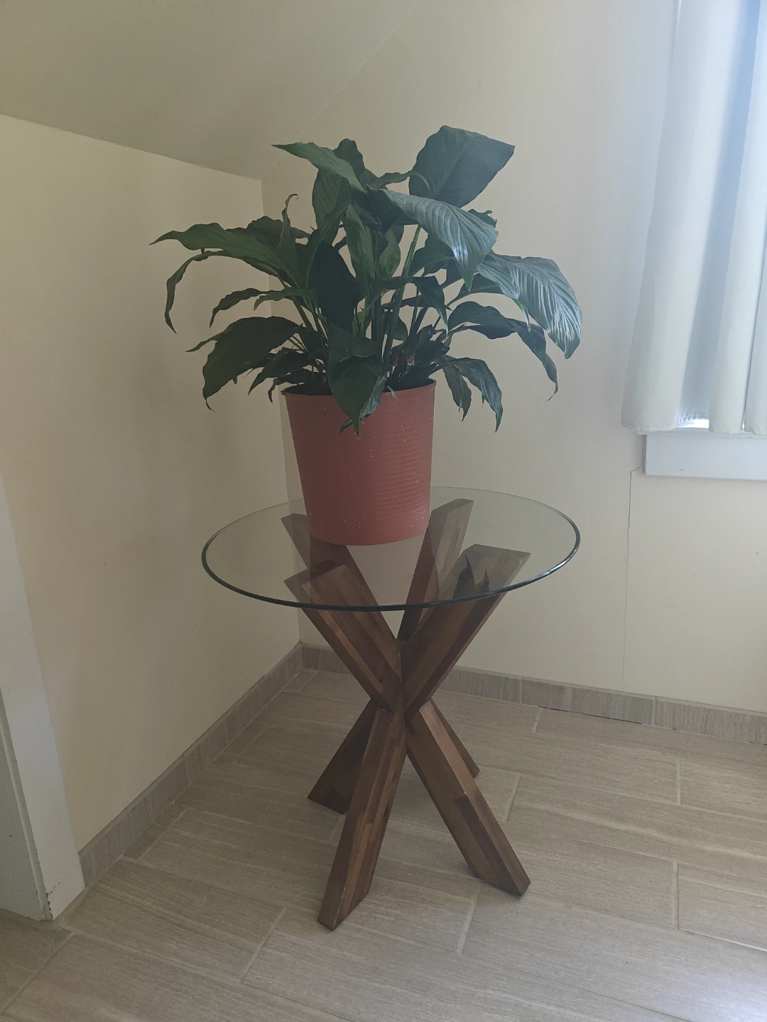 Glass Top Side Table with Wooden Base