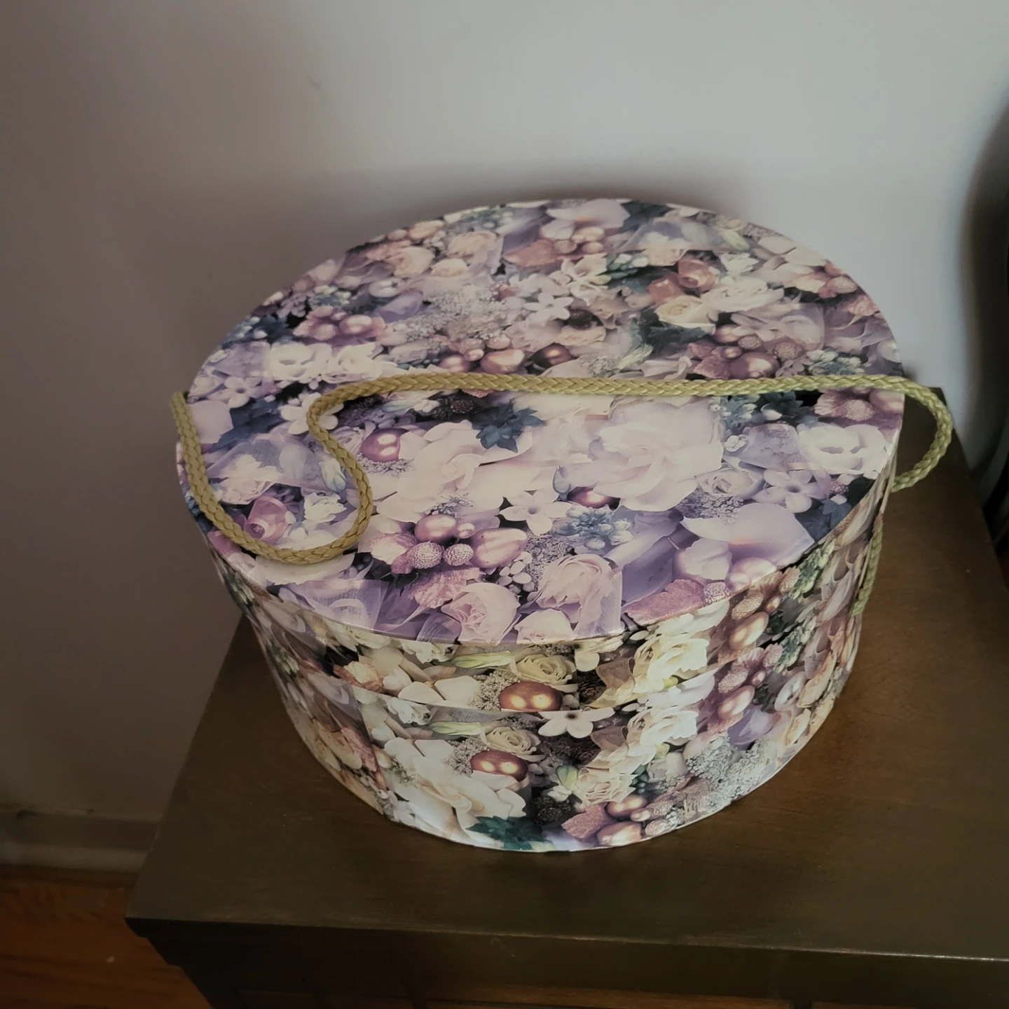 Vintage Floral Round Hat Box Storage Container