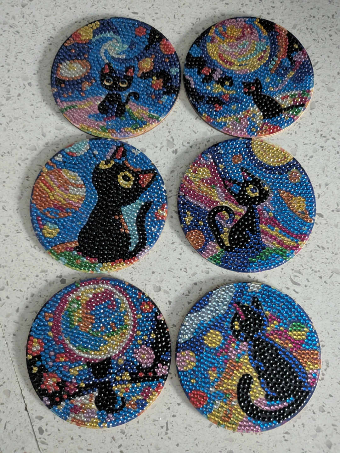 Set of 10 Diamond Art Coasters - Black Cats