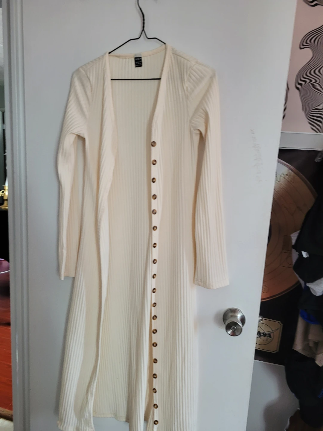 Cream Ribbed Longline Cardigan