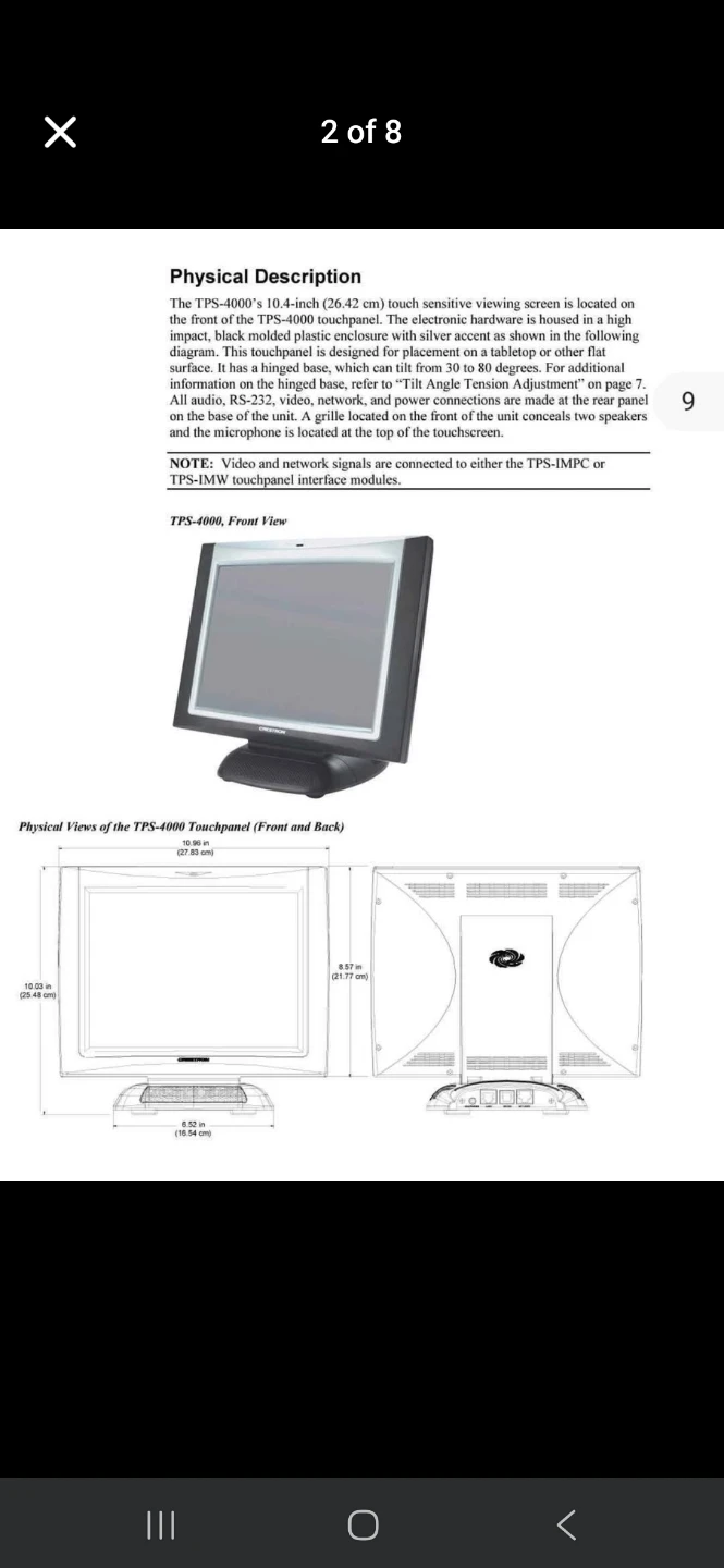 Crestron TPS-4000 Touchscreen Control Panel