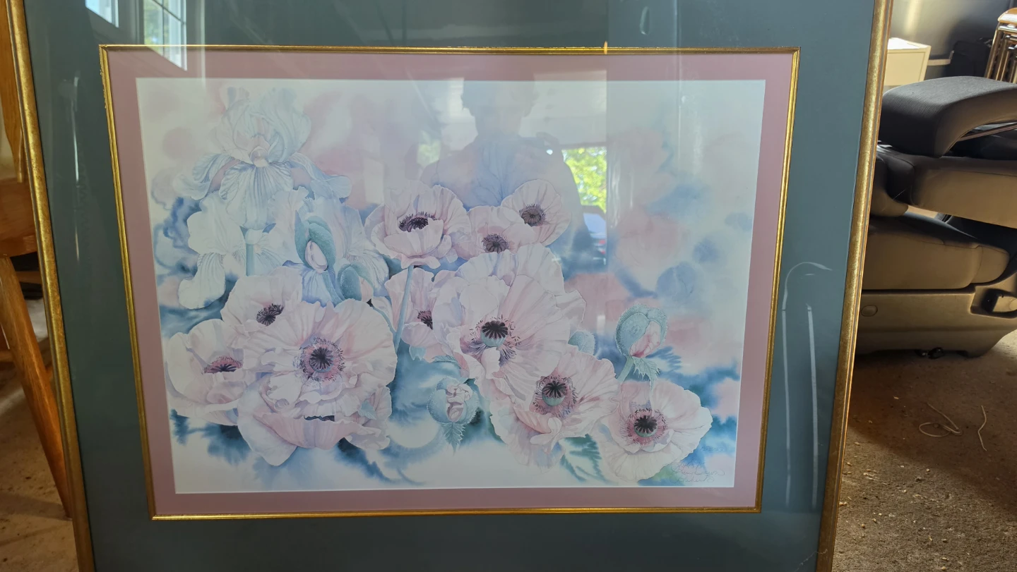 Framed Watercolor Art Print of Poppies and Irises