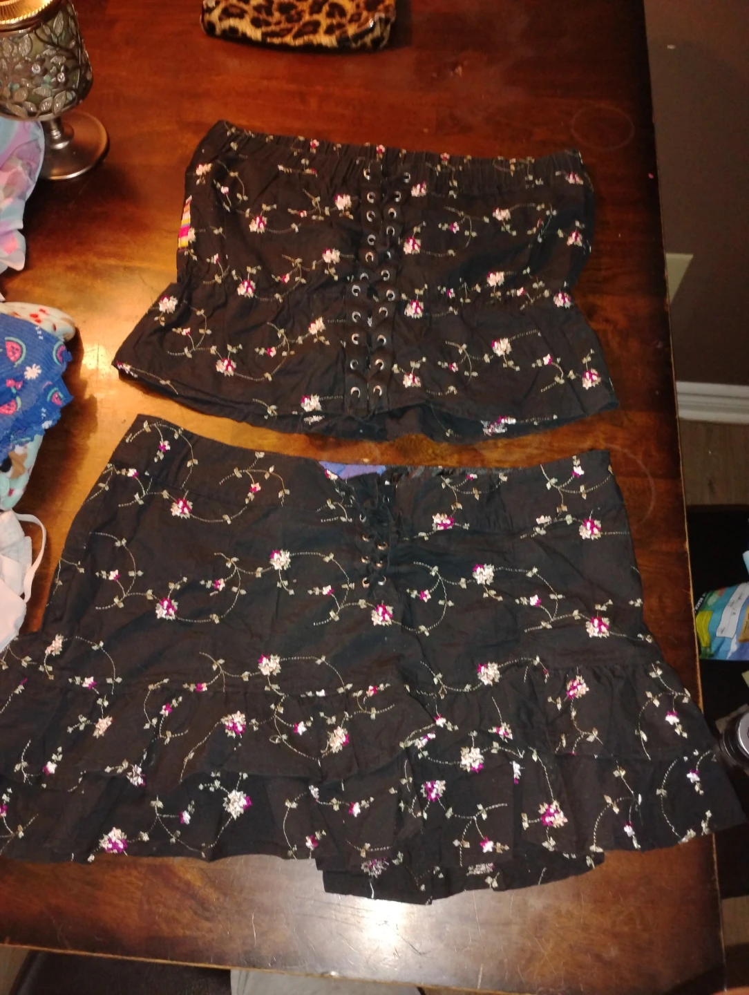 Triple Five, Floral Print Bustier and Skirt Set, Size L