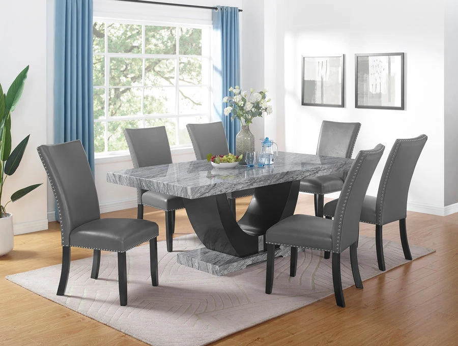 Dining Table Set with 6 Grey Chairs