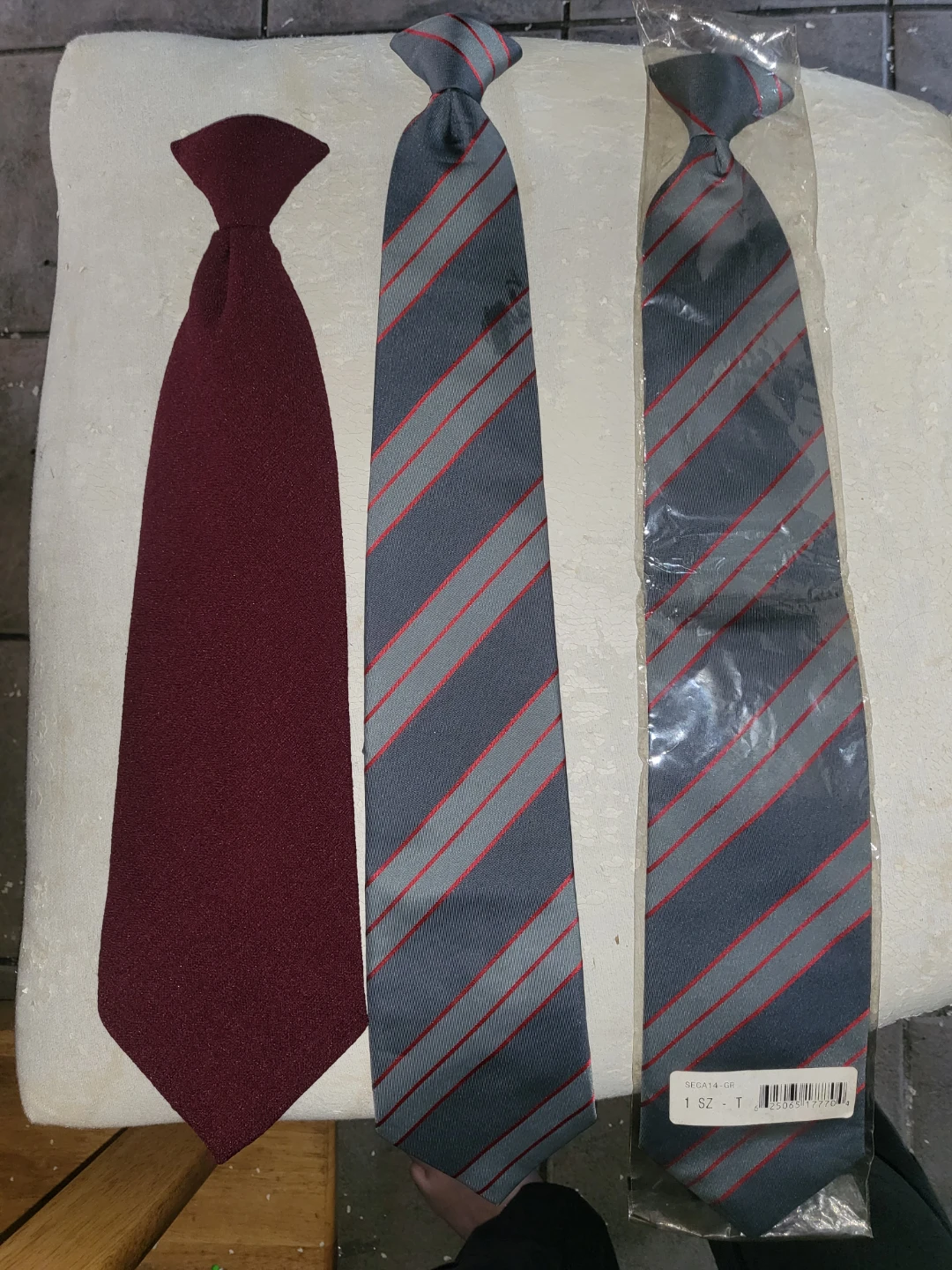 3 Clip-on Ties - Maroon and Striped